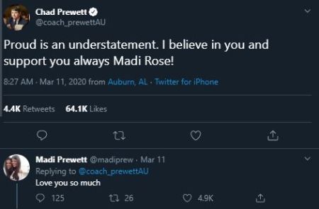 Chad Prewett supporting her daughter Madisson Prewett in a tweet.